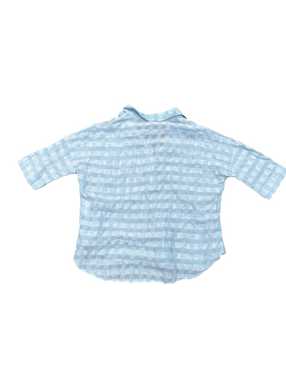 Poetry Light Blue Plaid Linen Cotton Blend Texured Jacquard Minimalist Blouse 8 - Picture 3 of 16